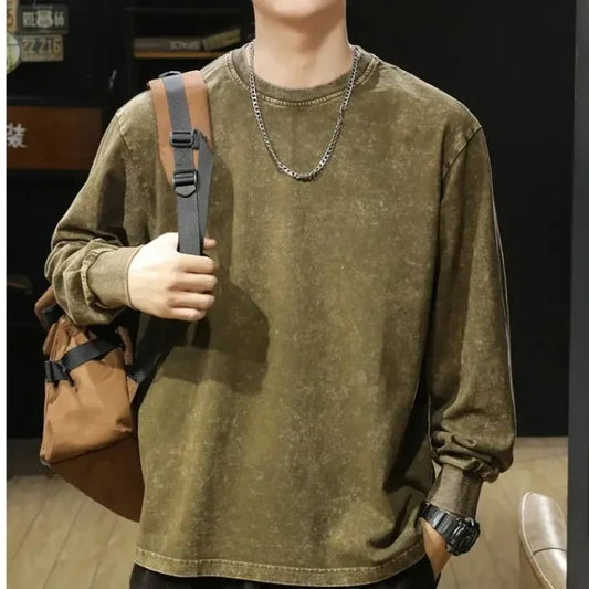 Hip Hop T Shirt Men Vintage 100% Cotton Harajuku Oversized Washed Tshirt Women Unisex Spring Autumn Comfortable Long-Sleeve Tee