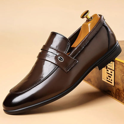 2026 Spring New Men's Glossy Leather Loafers Slip-On Business Casual Dress Shoes Male Non-slip Formal Office Shoes for Man