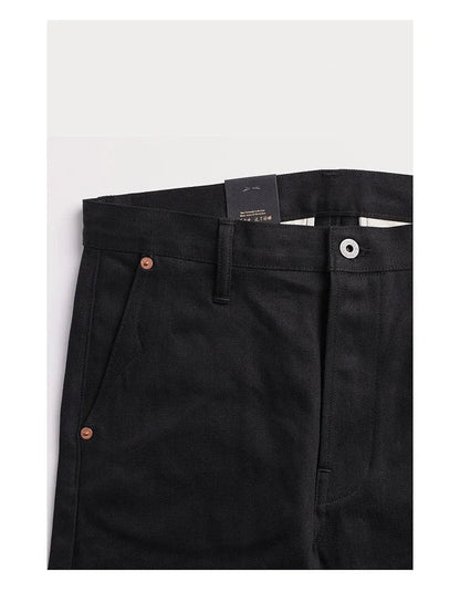 Black Men's Jeans Relaxed Fit 14.5oz Selvedge Denim Officer Trousers