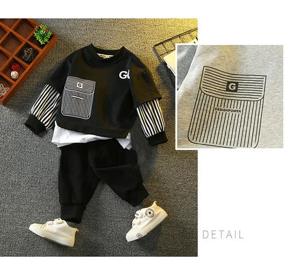 Spring Autumn Girls Boys Striped Patchwork Workout Sweatshirt+Sweatpant Set School Kid 2PCS Tracksuit Child Jogger Outfit 3-14Yr