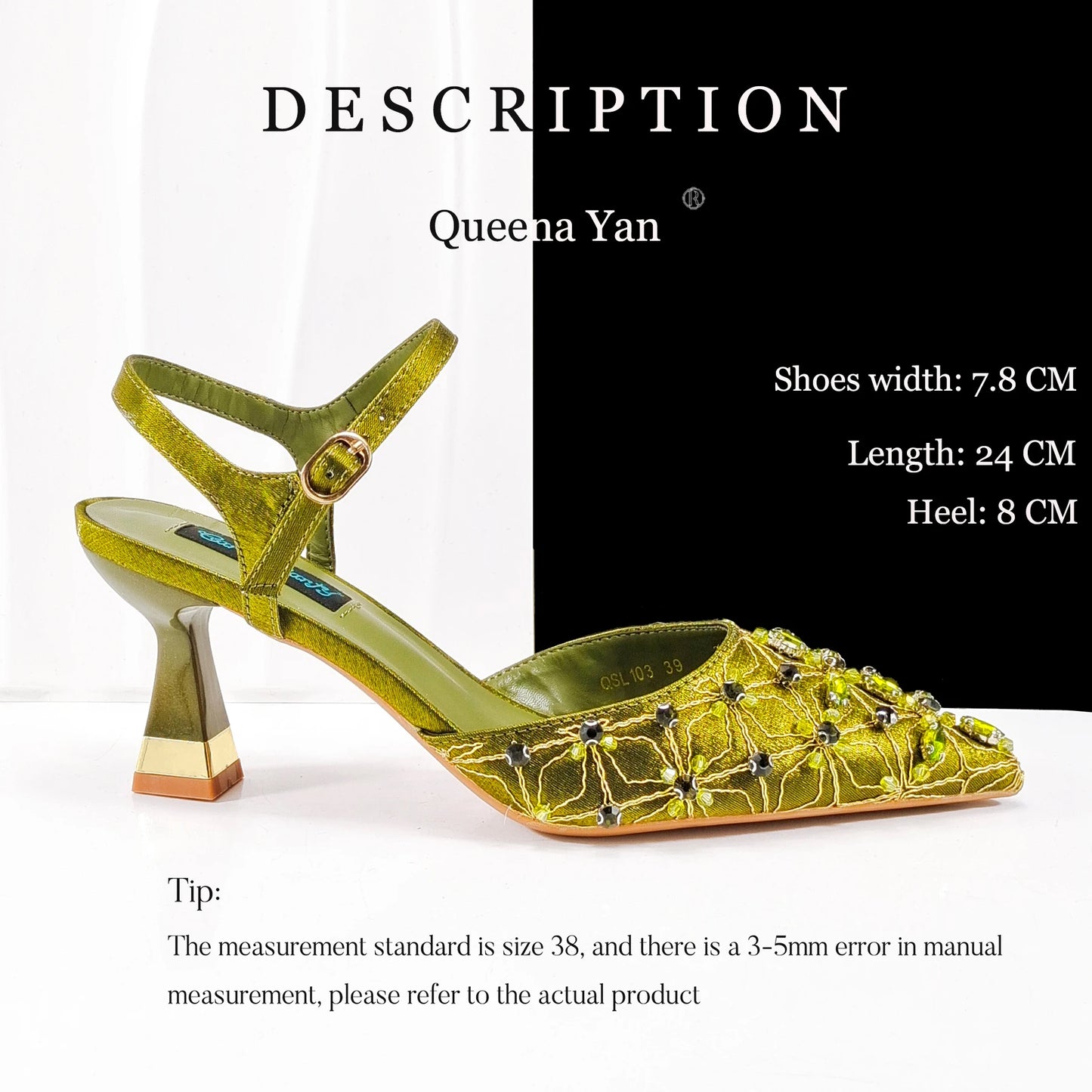 Elegant Full High Quality Diamond Design Olive Color Italian Women's Shoe and Handbag Set for Weddings and Special Occasions