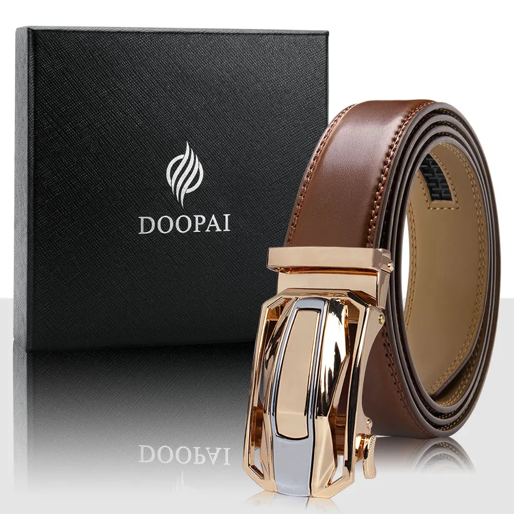 Men Belt High Quality Genuine Leather Belt Metal Alloy Automatic Buckle Brand Luxury Design Waist Belts for Men 150cm Size