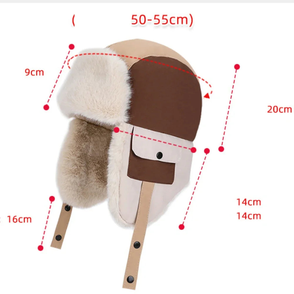 Children Winter Hat Thick Warm Outside Snow Ski Earflap Cap Boys Girls Patchwork Russian Hat Windproof Trapper Bomber Hat