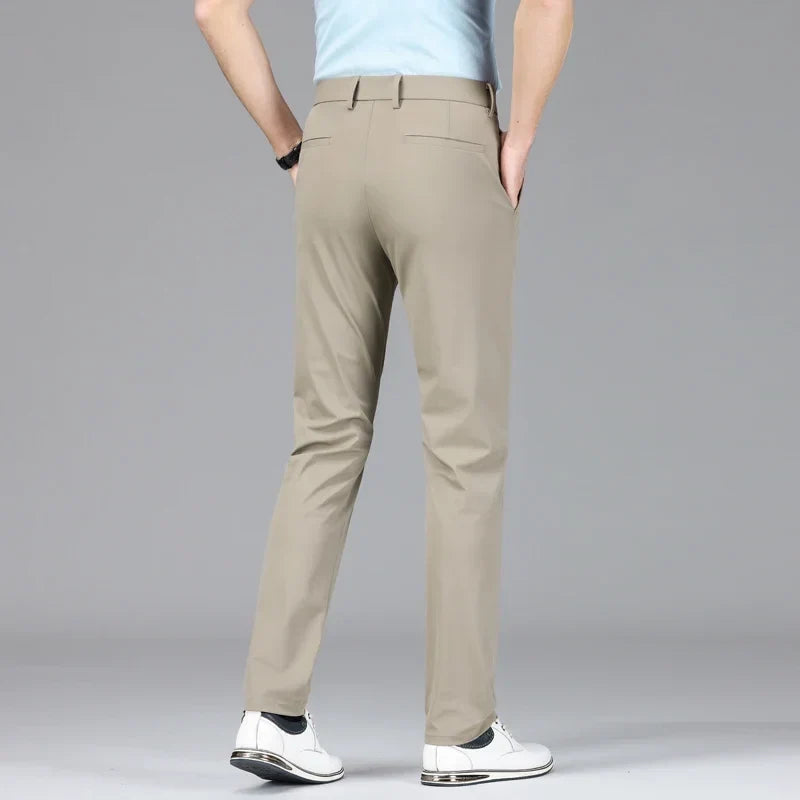 New Summer Men's Ice Silk High Stretch Business Suit Pants Male Army Green Blue Elastic Formal Office Straight Formal Trousers