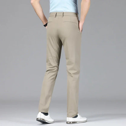 New Summer Men's Ice Silk High Stretch Business Suit Pants Male Army Green Blue Elastic Formal Office Straight Formal Trousers