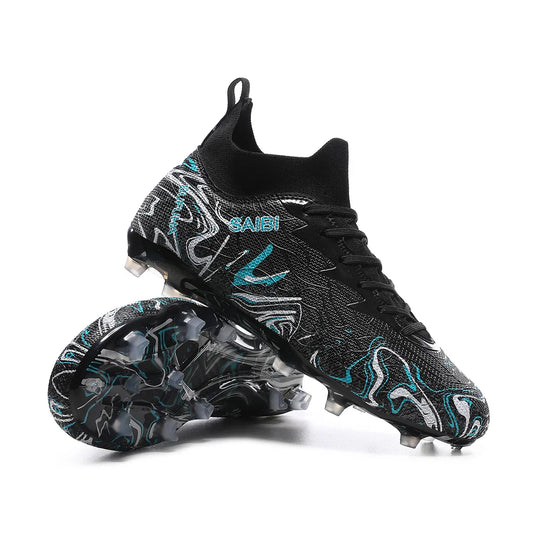 High-top football boots with long FG studs and TF studs,suitable for both men and women,featuring breathable and non-slip design