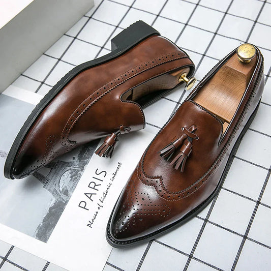 Dress Shoes Men Tassel Formal Leather Shoes Male Classic Social Casual Business Brogue Shoes Wedding Party Leather Loafers Male