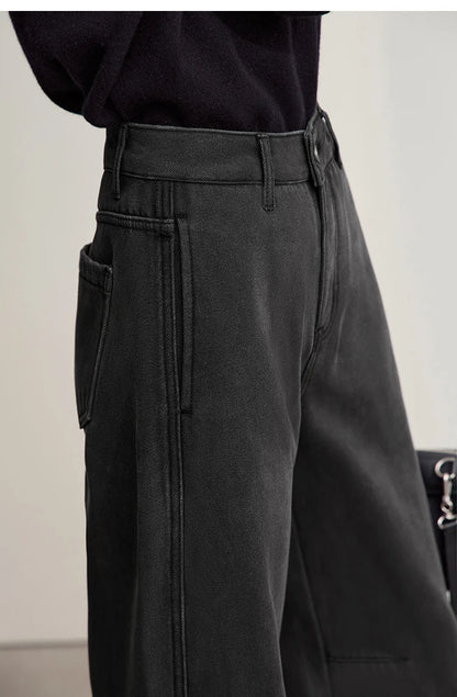 Thicken Women's Jeans 2025 Winter New Warm Casual Loose Solid Jeans Lady Cotton Versatile Wide Leg Woman Trousers 12544160