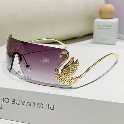 Trendy Y2K 2025 Women's Oversized Rimless Sunglasses Fashion Inlay Gradient Anti-Reflective UV400 Sun Shades Eyewear Gafas