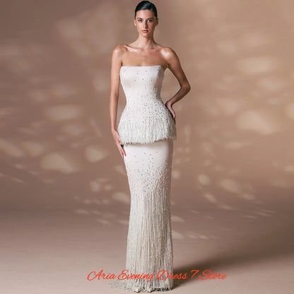 Exquisite Jersey Strapless Crystal Customized Evening Dress Classic Tassel Bridal Party Delicate Lace Up Back Celebrity Gowns