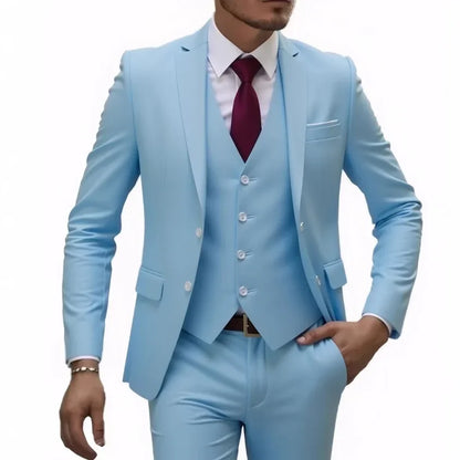 13 Color Basic Style Men's Casual Solid Color 3 Pieces Suits / Male Two Button Blazers Jacker Coat Trousers Pants Vest Waistcoat