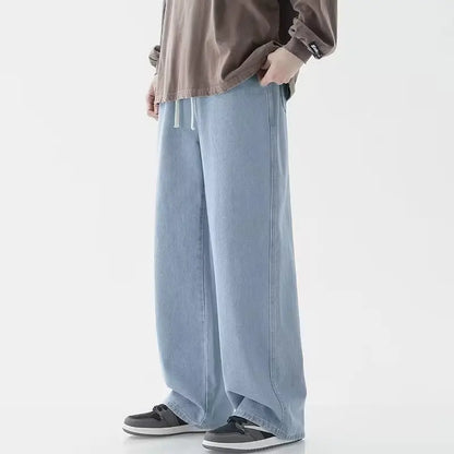 New 2024 Hot Selling Korean Men's Casual Long Denim Classic Men's Straight Leg High Street Denim Wide Leg Pants