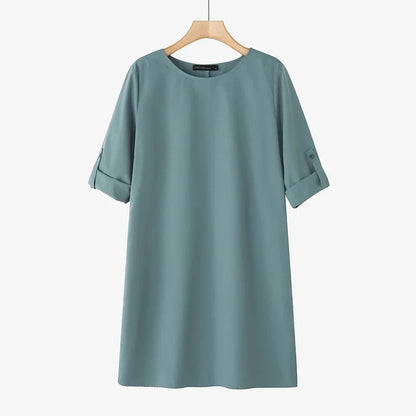 Elegant Women Party Dress 2026 Summer Fashion 3/4 Sleeve Casual Shirt Vestidos Pockets Loose Solid Knee-length Sundress