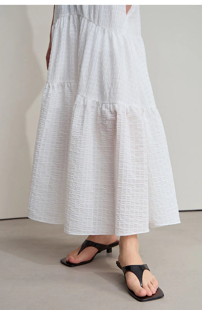 Minimalist Casual Halter Skirt Women 2025 Summer New Office Lady Solid Color Pockets Loose A line Cake Long Skirt 12542072