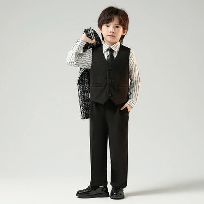 Exquisite Boys Plaid Suits For Catwalk Show Host Costumes,Children's Notched Lapel Winter Warm Suit Set,New Kids Party Tuxedo