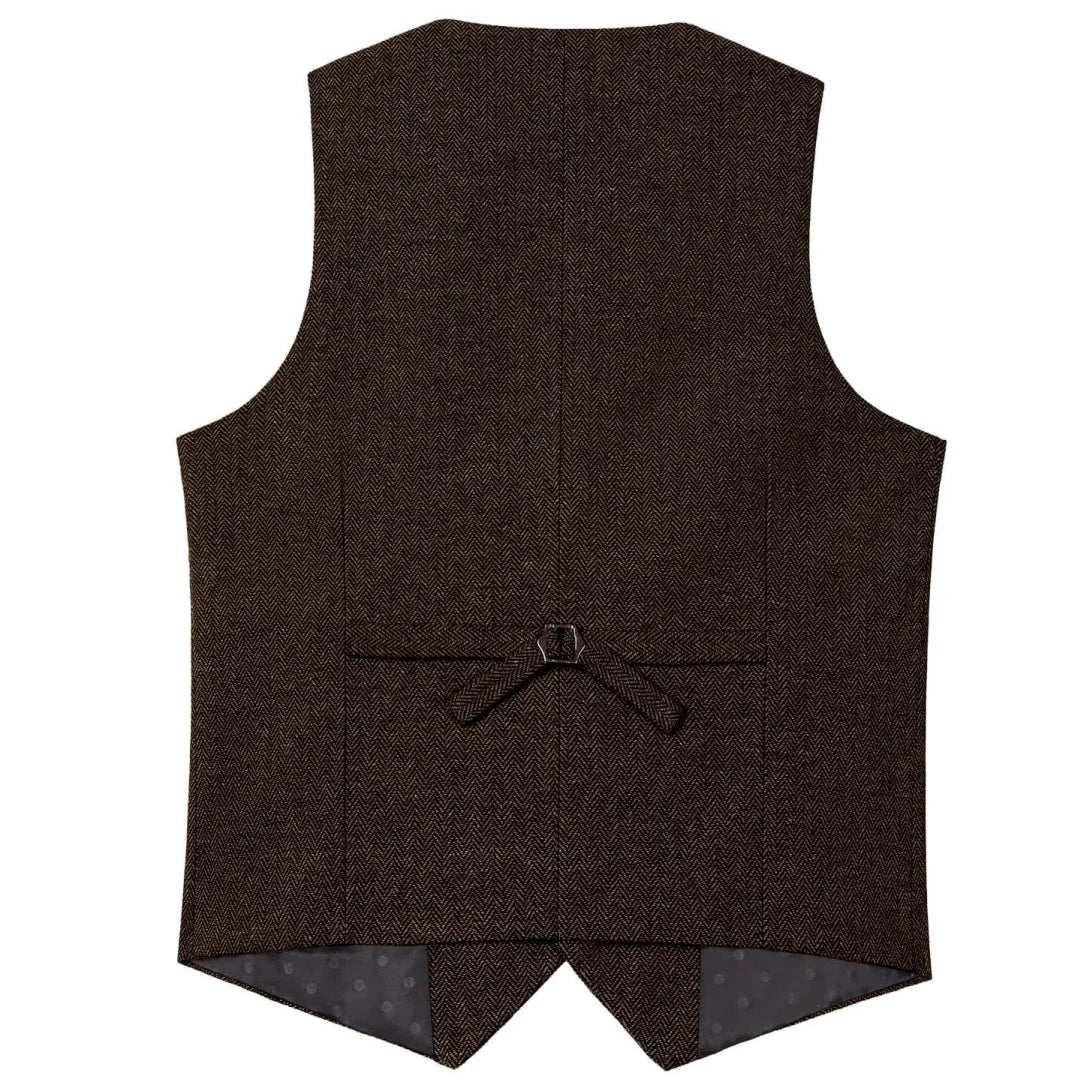 Men Vest Brown Herringbon Single Breasted With Pocket Waistcoat For Wedding Business Work Office Casual Daily Men Suit Vest