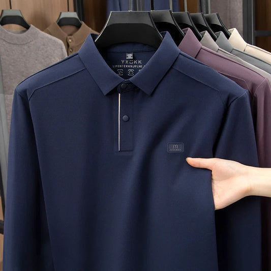 2025 Long Sleeved Polo Shirt for Spring and Autumn Men's Clothing with A Base Collar Casual and Fashionable Long Sleeved T-shirt