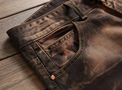 2026 Men's Fashion Vintage Jeans Slim Straight Leg Tie Dye Pleated Biker Denim Pants Male Casual Pants Oversized 42 High Quality
