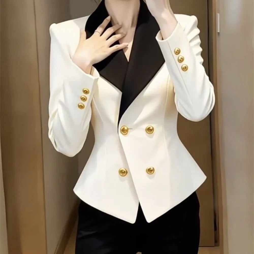 2026  celebrity new professional suit jacket women's high sense black and white contrasting color waist thin short suit