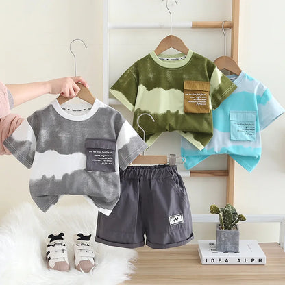 New Summer Baby Clothes Suit Children Boys Wave Tie Dye T-shirt+ Shorts 2Pcs/Sets Toddler Casual Fashion Costume Kids Tracksuits