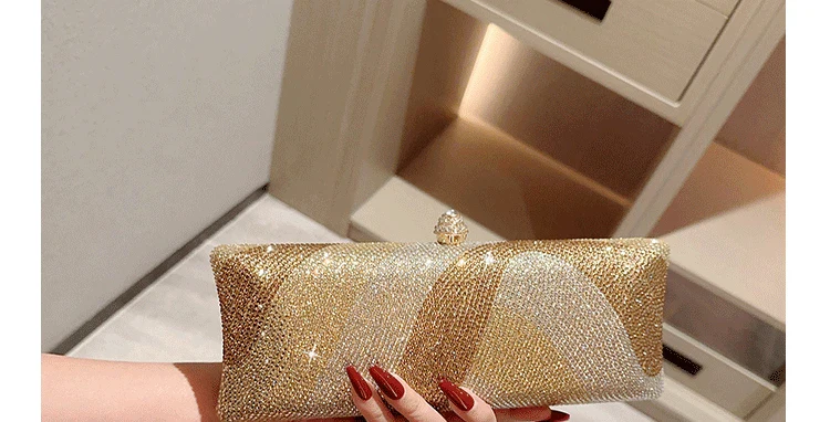 Women Clutch Glitter Sequins Evening Party Handbags Portable Gold Color Diamond Wedding Clutches Purse New Chain Shoulder Bags