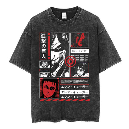 Anime Attack on Titan Washed T-Shirt Ackerman Mikasa Eren Jaeger Cherry Blossom Graphics Logo T Shirt Men Women Cotton T Shirts
