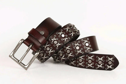3.8CM Cowboy Punk Belt Real Genuine Leather Men Belt Metal Stud Rivet Jeans Belts For Men Strap Ceinture Homme Male Strap