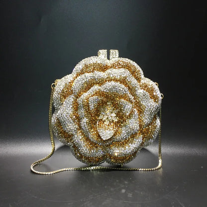 Rose Flower Crystal Evening Bags for Women Rhinestone Clutches Luxury Elegant Handbags Wedding Bride Gift Bags Banquet Shiny Bag