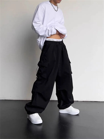 American Spring Summer Men Casual Cargo Pants Pockets Plus Size Black Out Door Elasticity Sports Oversize Pants 46 48 50