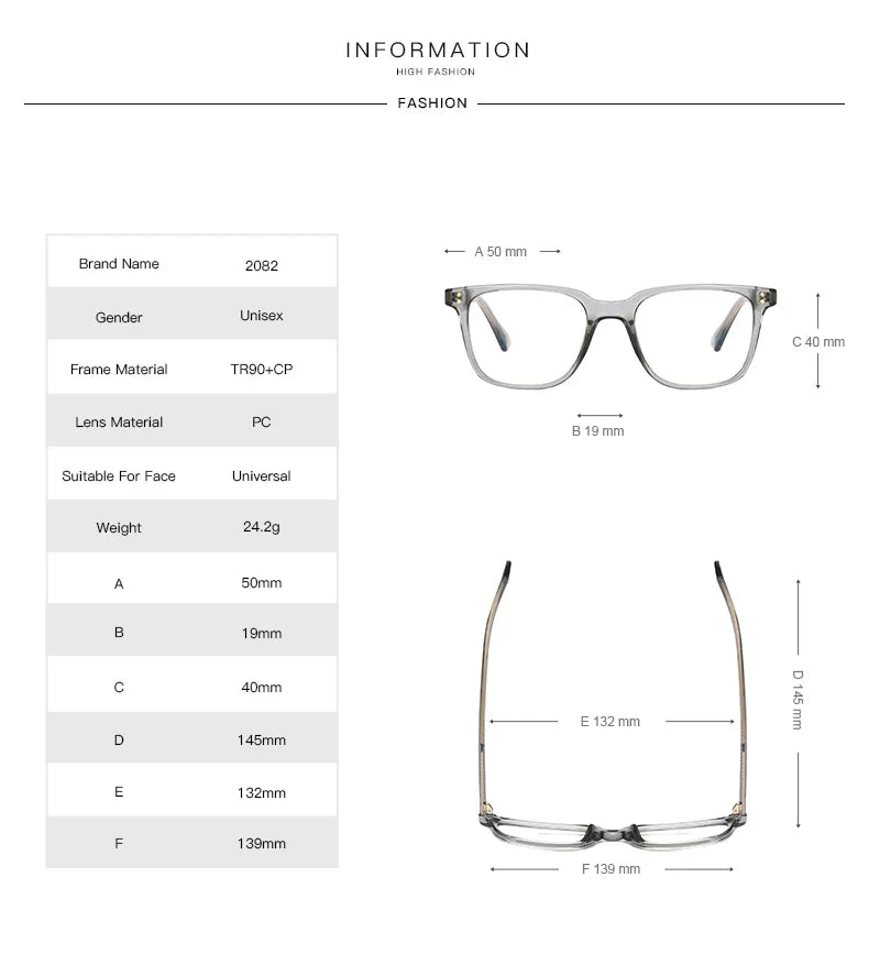 Men's Square Classic Eyeglass Frames Myopia Hyperopia Anti-Blue Light Reading Glasses Customizable Prescription PFD2082