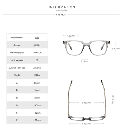 Men's Square Classic Eyeglass Frames Myopia Hyperopia Anti-Blue Light Reading Glasses Customizable Prescription PFD2082