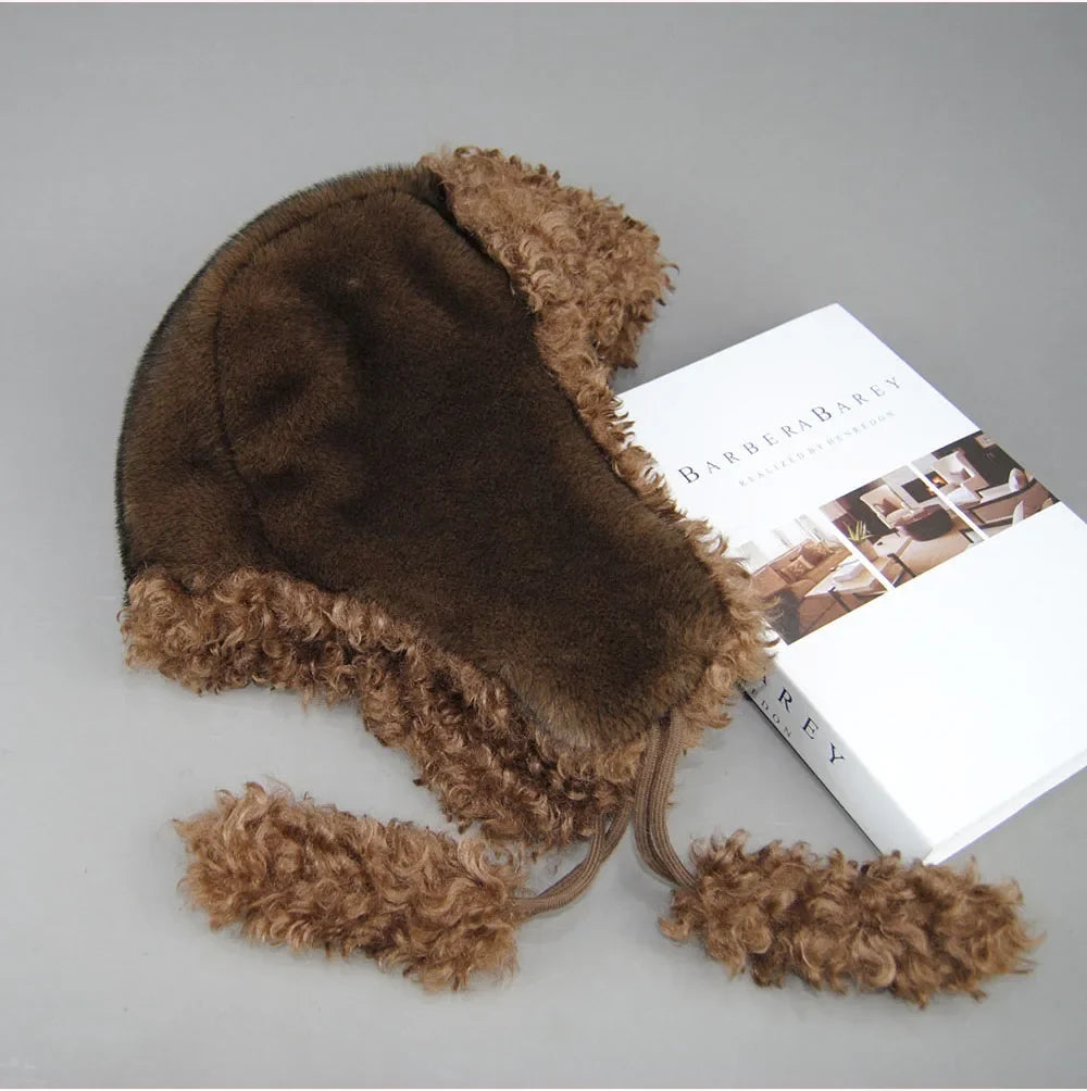 Real Fur Wool Hat Unisex New Winter Warm Bomber Russian Ushanka Hats With Ear Flaps Cow Leather Thick Snow Earflaps Baseball Cap