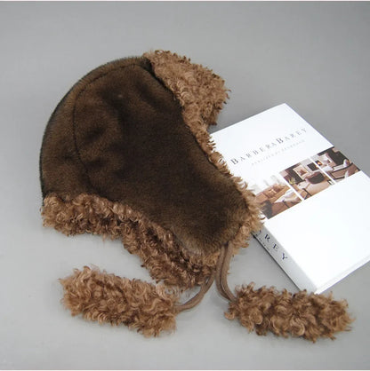 Real Fur Wool Hat Unisex New Winter Warm Bomber Russian Ushanka Hats With Ear Flaps Cow Leather Thick Snow Earflaps Baseball Cap