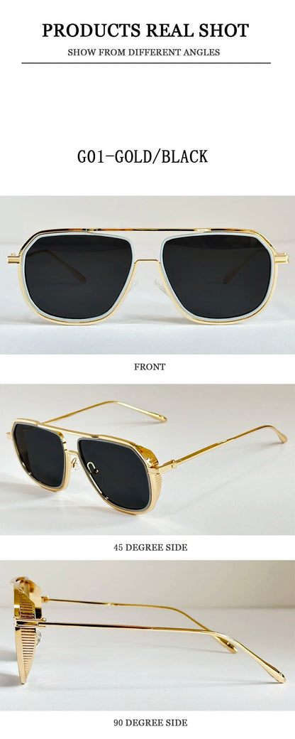 Fashion Sunglass Men Vintage Sunscreen Oversized Sunglasses Women Trendy Metal Glasses Gafas De Sol Hombre Lunette Soleil Femme