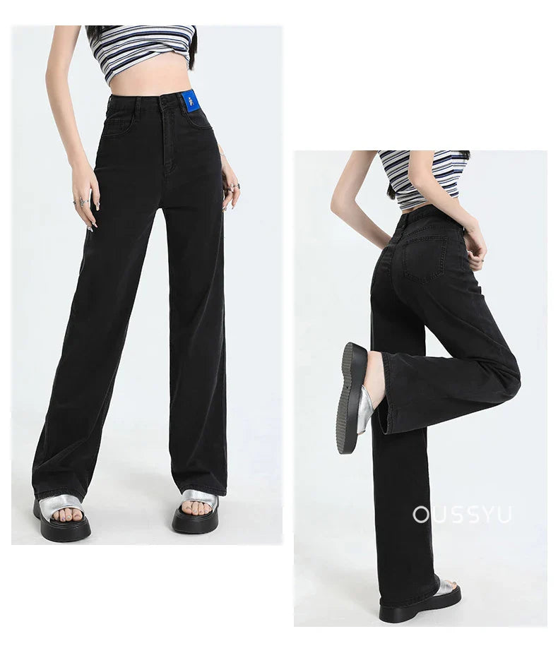 New Summer Soft Lyocell Jeans Women Blue Khaki White High Waist Straight Thin Wide Leg Denim Pants Y2k Loose Female Clothing 2XL