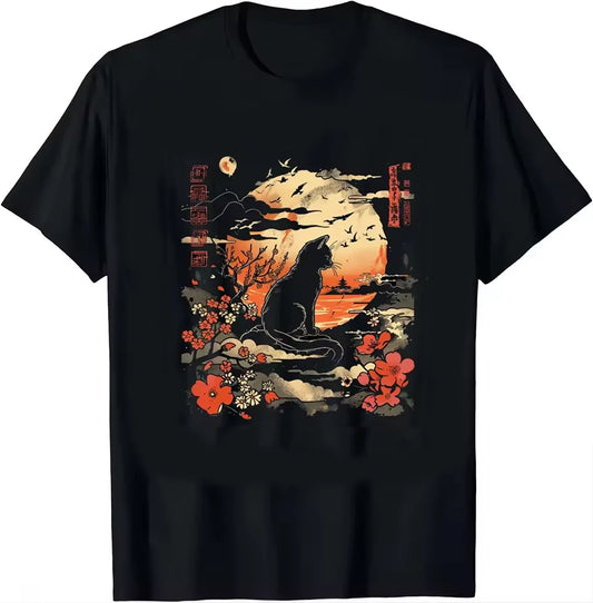 Cute Anime Cat Japanese Retro Fun Cat Pattern T-shirt Y2K T-shirt Women's T-shirt Summer Streetwear Graphic T Shirts Personality