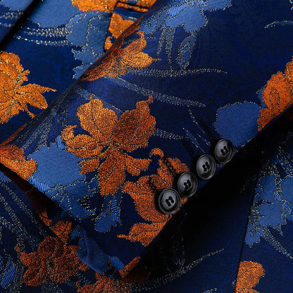 New Men Fashion Flower Suit Luxury Jacquard Jacket Homme Wedding Ball Party Single Button Blazer Singer Stage Performance Coat