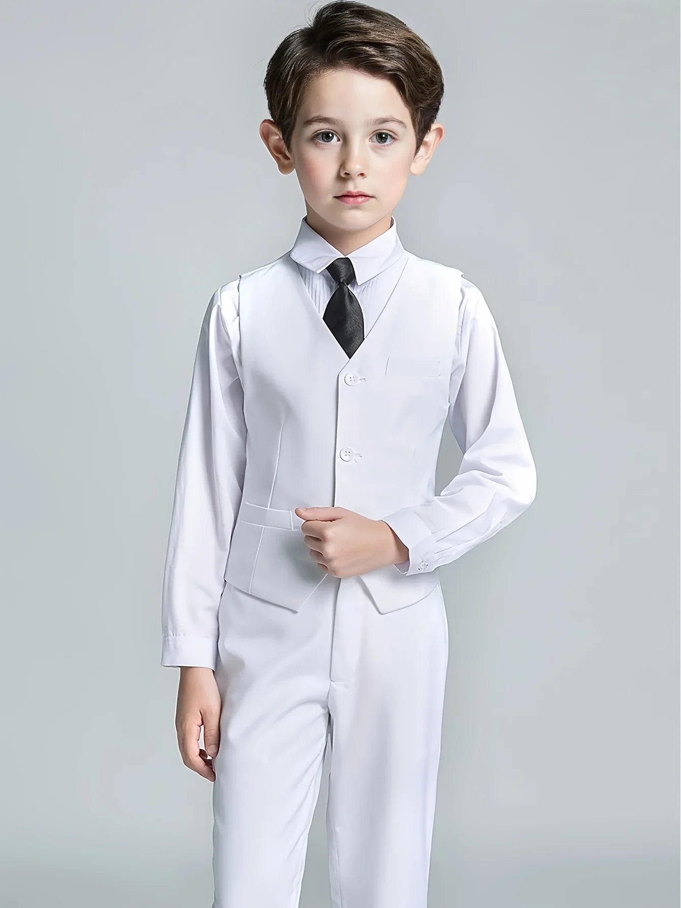 Boys' 2-Piece Suit Set with Vest and Formal Trousers Wedding Formal Attire Children's and Teenage Clothing Suit Sizes 4-16Y