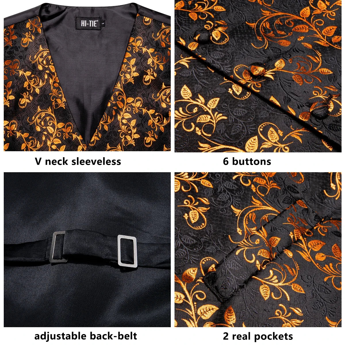 Jacquard Silk Mens Waistcoat Tie Set Sleeveless Jacket Necktie Hanky Cufflinks Suit Gold Blue Black Vest Wedding Business