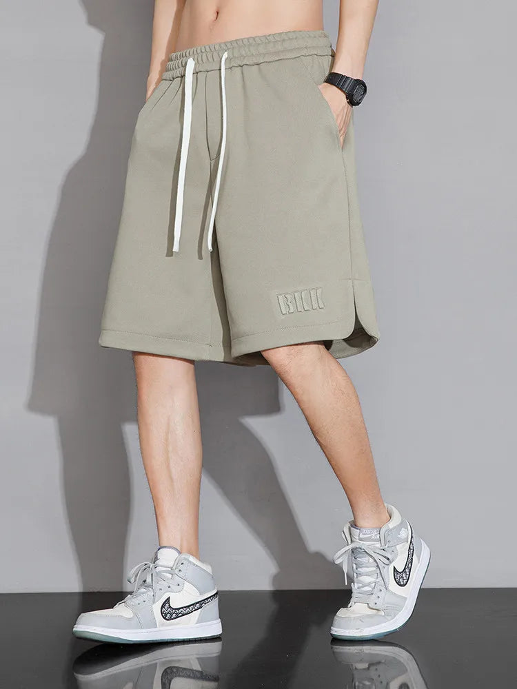 Summer Men's Sport Shorts Knee-Length Straight Loose Short Pants Streetwear Drawstring Knitted Sweat Casual Shorts Big Size 8XL