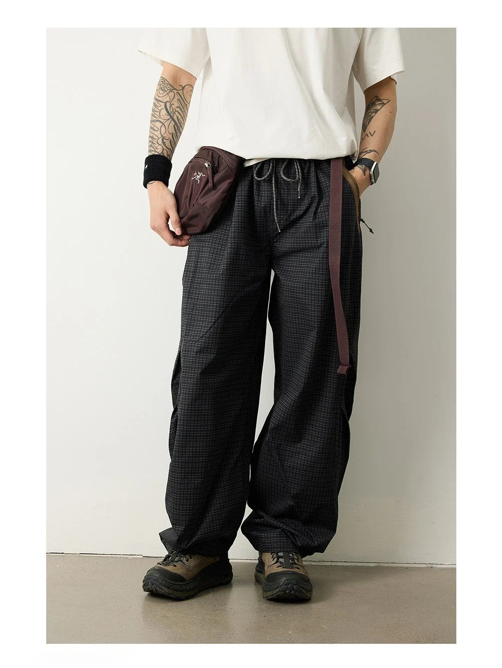 Unisex Lightweight Parachute Pants Spring Summer Outdoor Hiking Plaid Patchwork Color Block Loose Fit Casual Streetwear Trendy