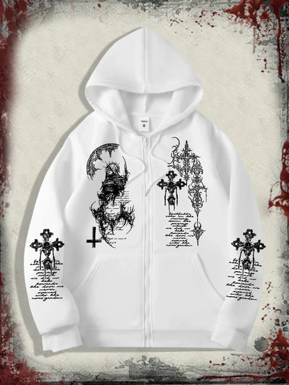 Men's Gothic Dark Angel Printed Zipper Hoodie, The Perfect Choice for Fashionable Streetwear in Casual Occasions