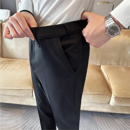 New Men Casual Solid Color Suit Pants Fashion Men Slim Fit Business Social Dress Pants Formal Wedding Social Party Male Trousers
