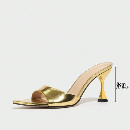 New Ladies Pointed Toe Mirror Surface Sandals High Heels Coffee Brown Strap Thin High Heel slippers Women 2026