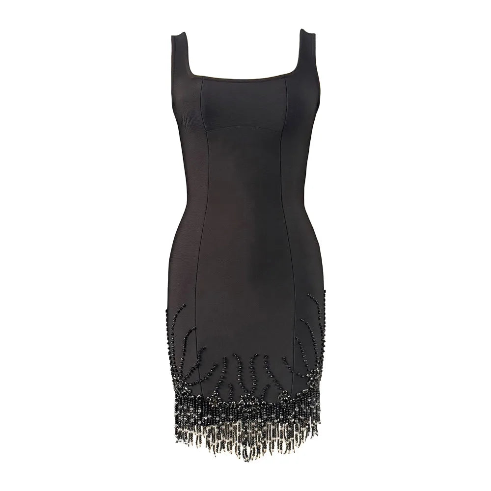 Women Sexy Sleeveless Bandage Dress Fashion Beading Tassel Clothes Club Party Bodycon Dresses