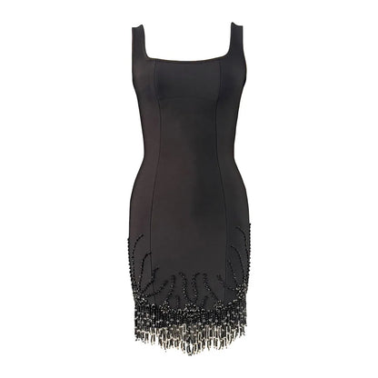 Women Sexy Sleeveless Bandage Dress Fashion Beading Tassel Clothes Club Party Bodycon Dresses