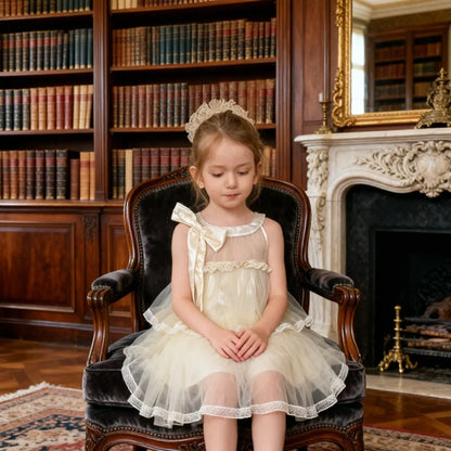 Girls Princess Dress Summer Kids French Sweet Sleeveless Bowknot Tulle Tutu Fluffy Birthday Party Pageant Dresses