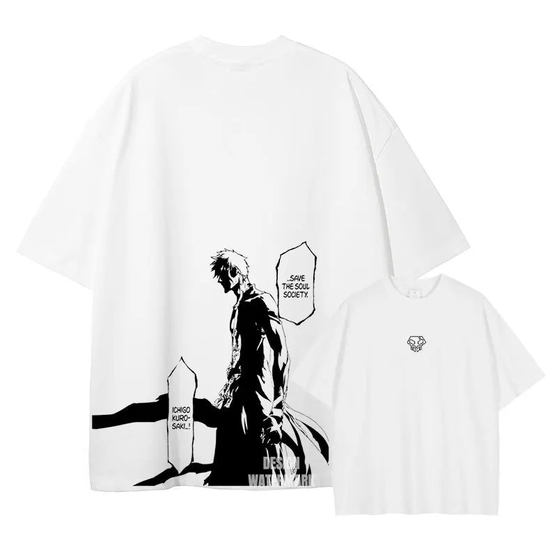 Anime Zaraki Kenpachi T Shirts Oversized Vintage Washed B-Bleach T-shirt Manga Kurosaki Ichigo T Shirt Renji Uryuu Tops Tees Man