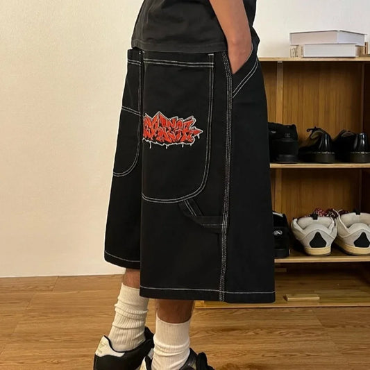 Hot Y2k Vintage Baggy Jeans Shorts Woman Streetwear Jorts Korean Harajuku Gothic Oversized Denim Pants Embroidery Summer