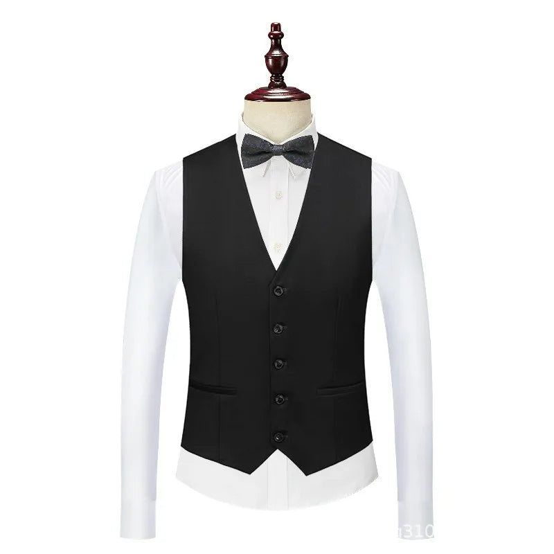 Man Suit Vest Slim V-neck Single-breasted Male Waistcoat Simple Solid Breathable Sleeveless Business Casual Men Vest
